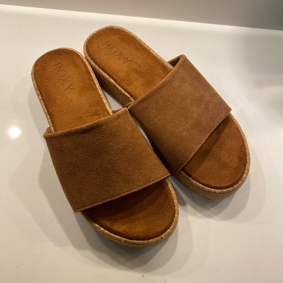 Roxy brown suede and cork platform slides. Size 9 - Picture 2 of 6